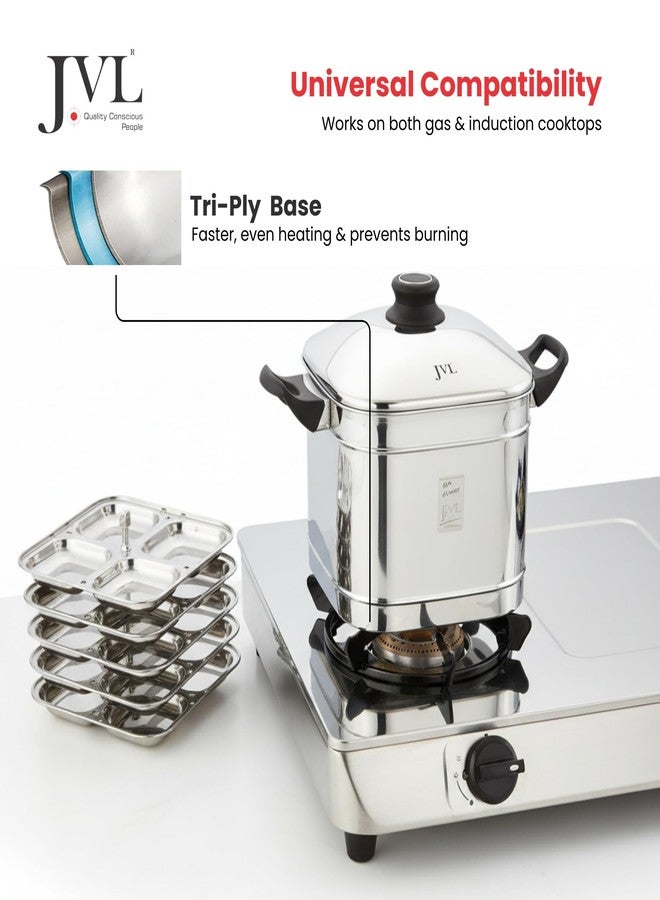 JVL قدر إيدلي مربع الشكل ثلاثي القاعدة من JVL (5 أطباق إيدلي، 20 قطعة إيدلي) - قدر بخار إيدلي من الفولاذ المقاوم للصدأ - Image 5